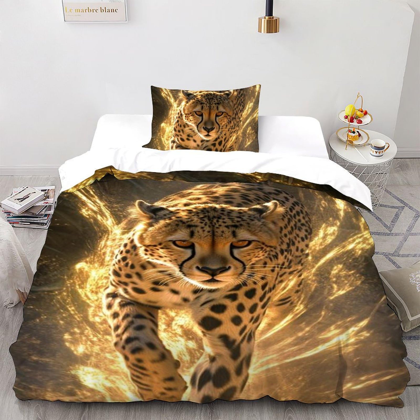 Linge de lit léopard imprimé 3D en microfibre 135x200 cm pour chambre de fille cocooning