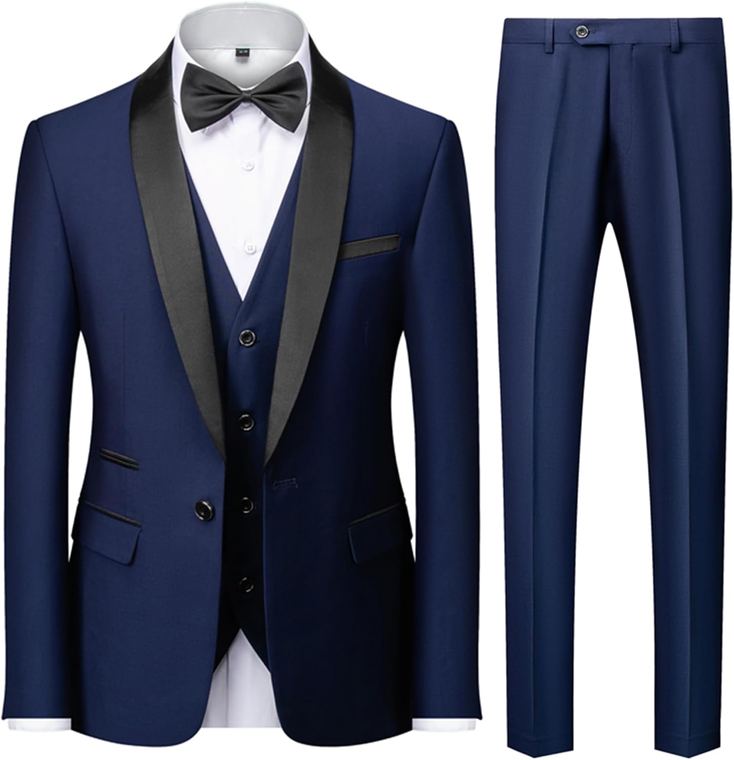 UNINUKOO Mens 3 Piece Suit Slim Fit Dress Tux Suits for Men Solid Color Wedding Classic Tuxedo Set