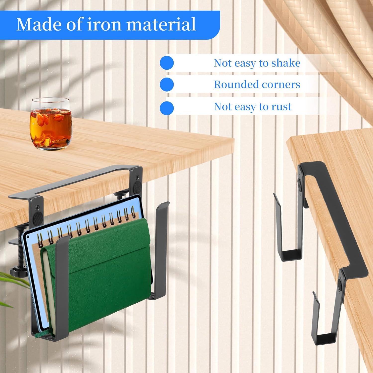 Desk Side Laptop Mount Metal Hanging Desk Side Storage, No Drilling Siding Table Organizer for Office Home Tablets,Laptop Holder Vertical(black-1-monolayer)