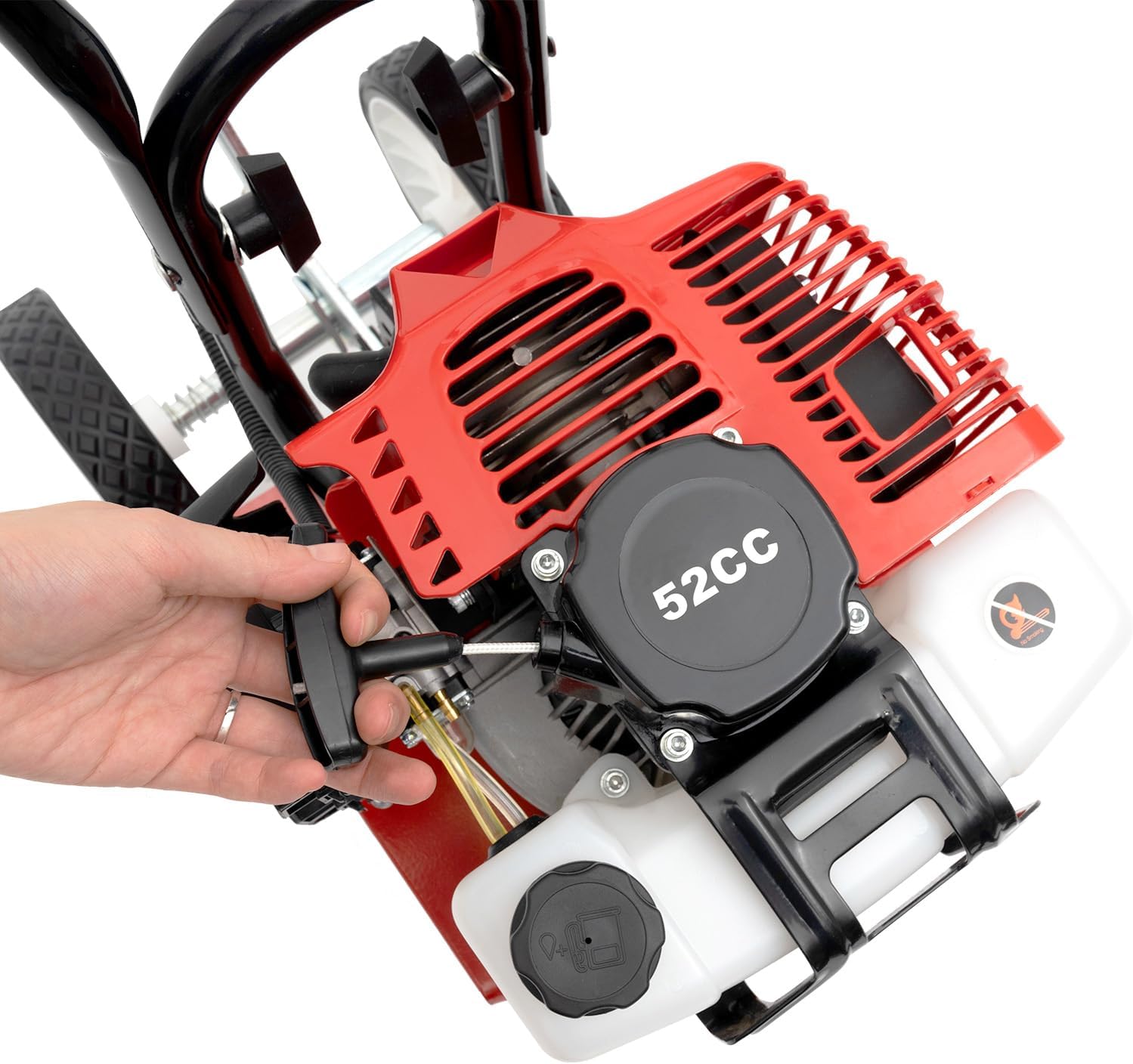 52cc Gas Power Garden Farmyard Tiller Cultivator 6500 RPM Tilling Tool 2 Stroke，for Lawn, Garden and Field Soil Cultivation