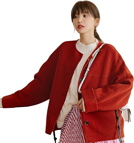 Amazon 上質ウール カシミヤ コート レッド トレンチコート レディース ショートコート 秋冬 アウター ジャケット コート ジャケット 通販