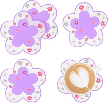 Coasters for Drinks, Modern Floral Pattern Silicone Coasters, Set of 4 Non-Slip Cup Mat Suitable for Kinds of Cups (Flower Purple)
