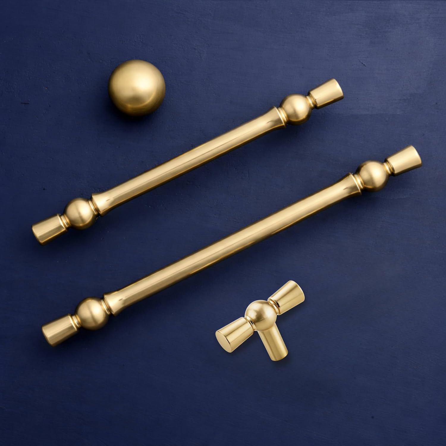 T-Shaped Gold Cabinet Knobs, 10 Pack Solid Brass Brushed Gold Knobs for Dresser, Drawers and Wardrobes, T-Shaped Cabinet Knobs with Screws - Cabinet Hardware Knobs