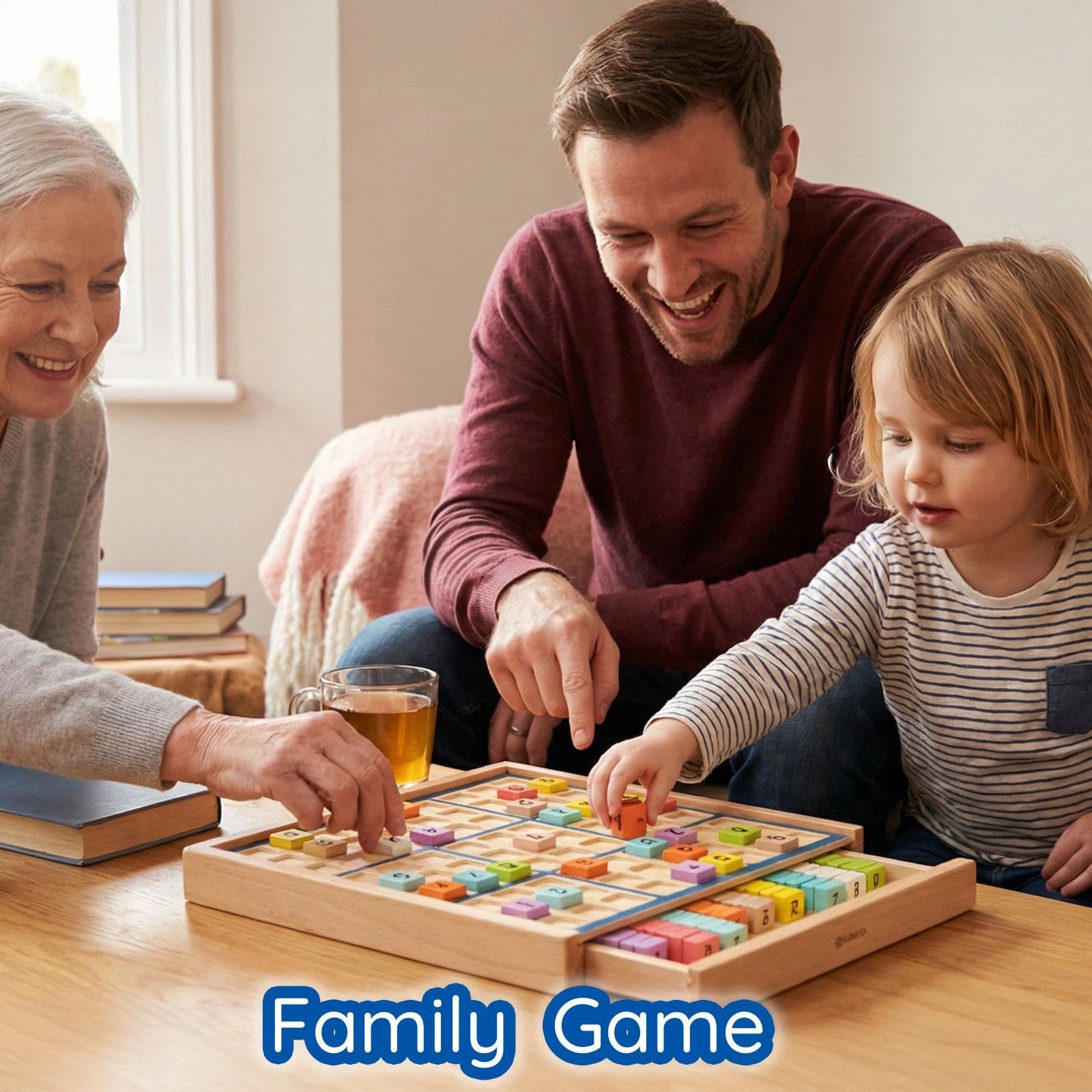 BOHS 3-en-1 Sudoku de Madera - Juego Educativo para Niños con 320 Rompecabezas, Niveles Fácil a Difícil, Incluye Fichas Multicolores - Juguete de Escritorio