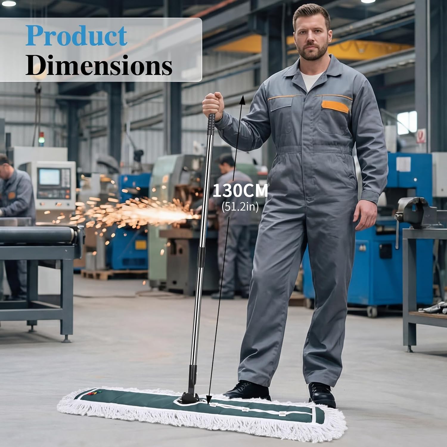 Commercial Mop,Masthome 42" Heavy Duty Dust Mop with Stainless Steel Handle,Large Industrial Mops for Floor Cleaning with 1 Cotton & 1 Microfiber Pad,Wet & Dry Large Mops for Home,Garage,School,Mall