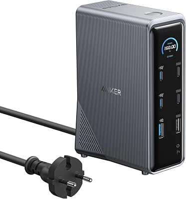 Anker Prime Docking Station 14 in 1 160W, Stazione di Ricarica 160W, Trasferimento Dati Rapido 10Gbps, Display Intelligente, Porte Audio Ethernet, Doppio Monitor 4K, per MacBook, Dell, e Altro