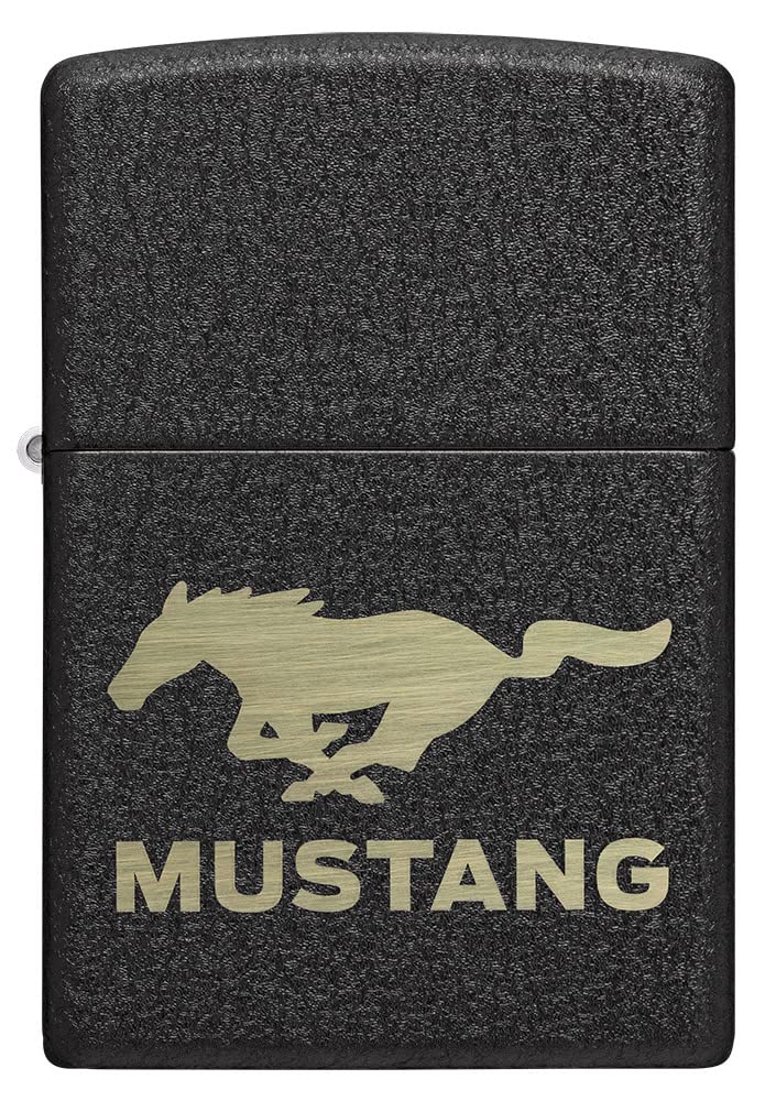 Zippo Accendino antivento – Ford Mustang – Nero Crakle – Ricaricabile, uso a vita – Fiamma regolabile – Confezione regalo – Una scatola – Costruzione in metallo – Made in USA