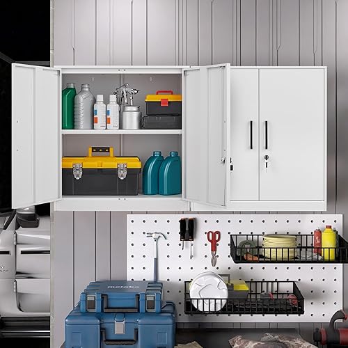 Miniatura 5 de LUCYPAL Armarios de almacenamiento de metal con 2 puertas y asa, gabinete de almacenamiento con bloqueo de acero con estantes ajustables, gabinete