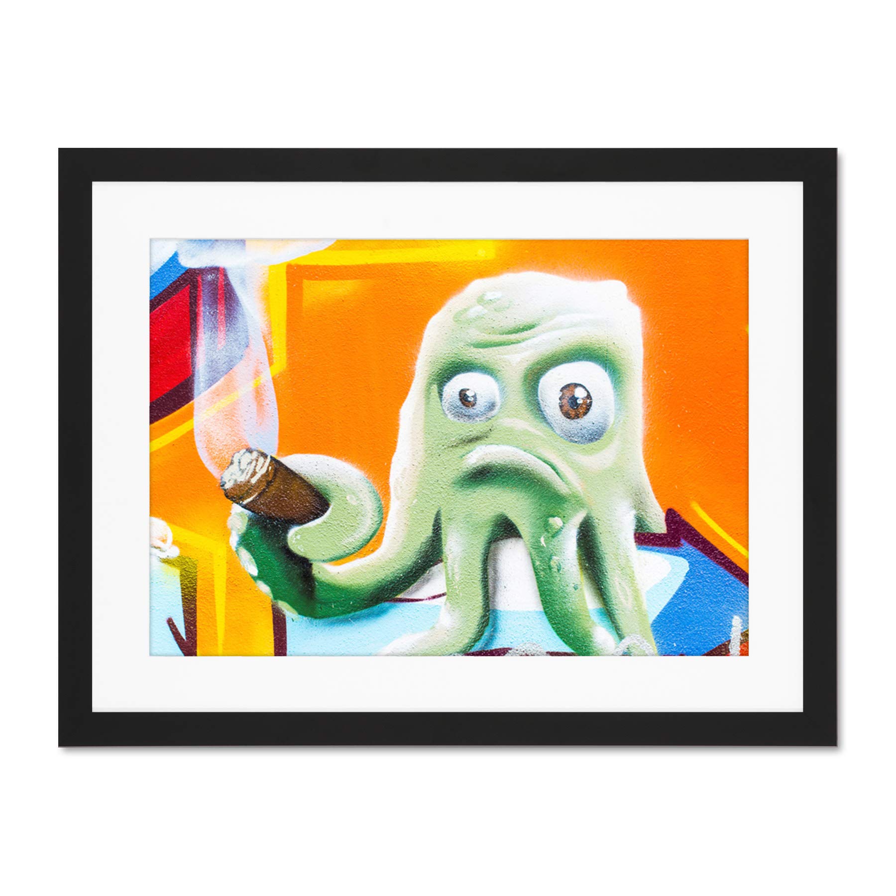 Graffiti Octopus Smoking Cigar Large Art Print Poster Wall Decor 18x24 inch Supplied Ready To Hang With Included Mount Brackets