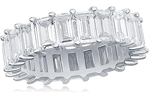 Sterling Silver Emerald Cut Eternity Band Ring - Simulated Diamond