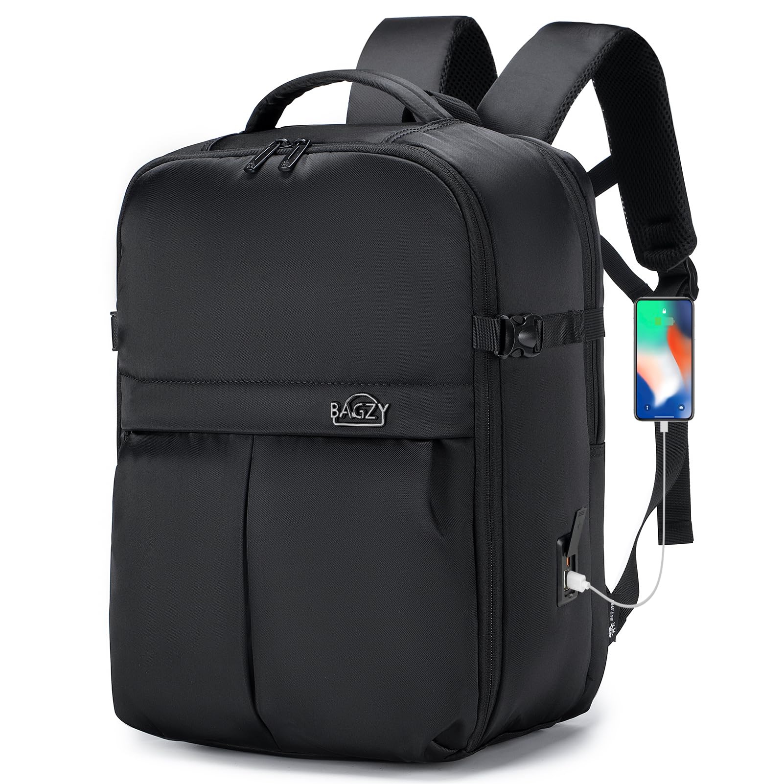 BAGZY Mochila de Viaje Cabina 40 x 20 x 30 Wizzair Hombres, Maleta Cabina Impermeable Mochila Portatil 15.6 Mochila de Viaje Cabina Maleta de Mano con Puertos USB para Trabajo, Viajes y Estudiantes