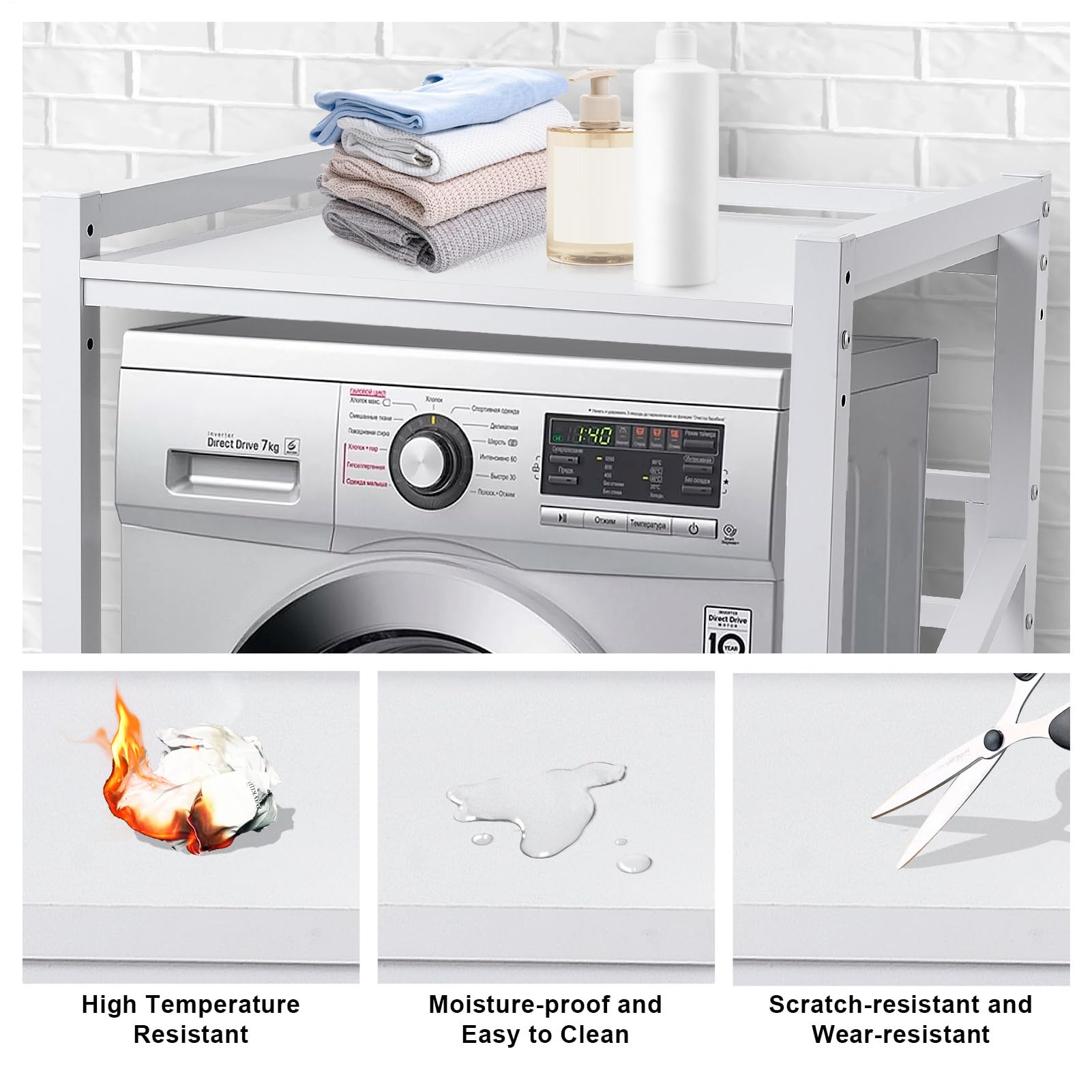 2 Ebenen Waschmaschine trockner schrank höhenverstellbar (90 cm/95 cm/100 cm) -Waschmaschine und trockner übereinander tragfähigkeit 300 kg,Waschturm geeignet für Badezimmer und Waschküchen,Weiß