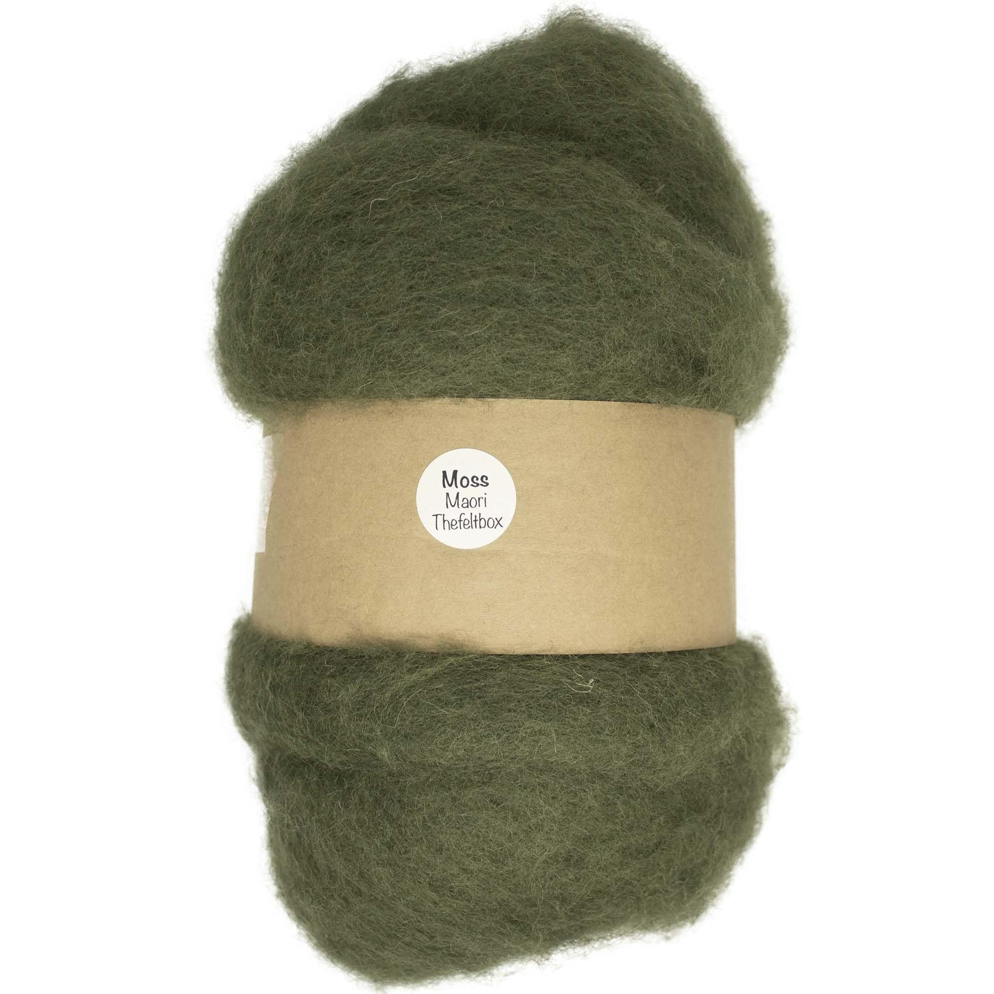 The Felt BoxCarded Needle Felting Wool Maori DHG Natural Carded Batt with Coarse Short Fibres 100g - Moss