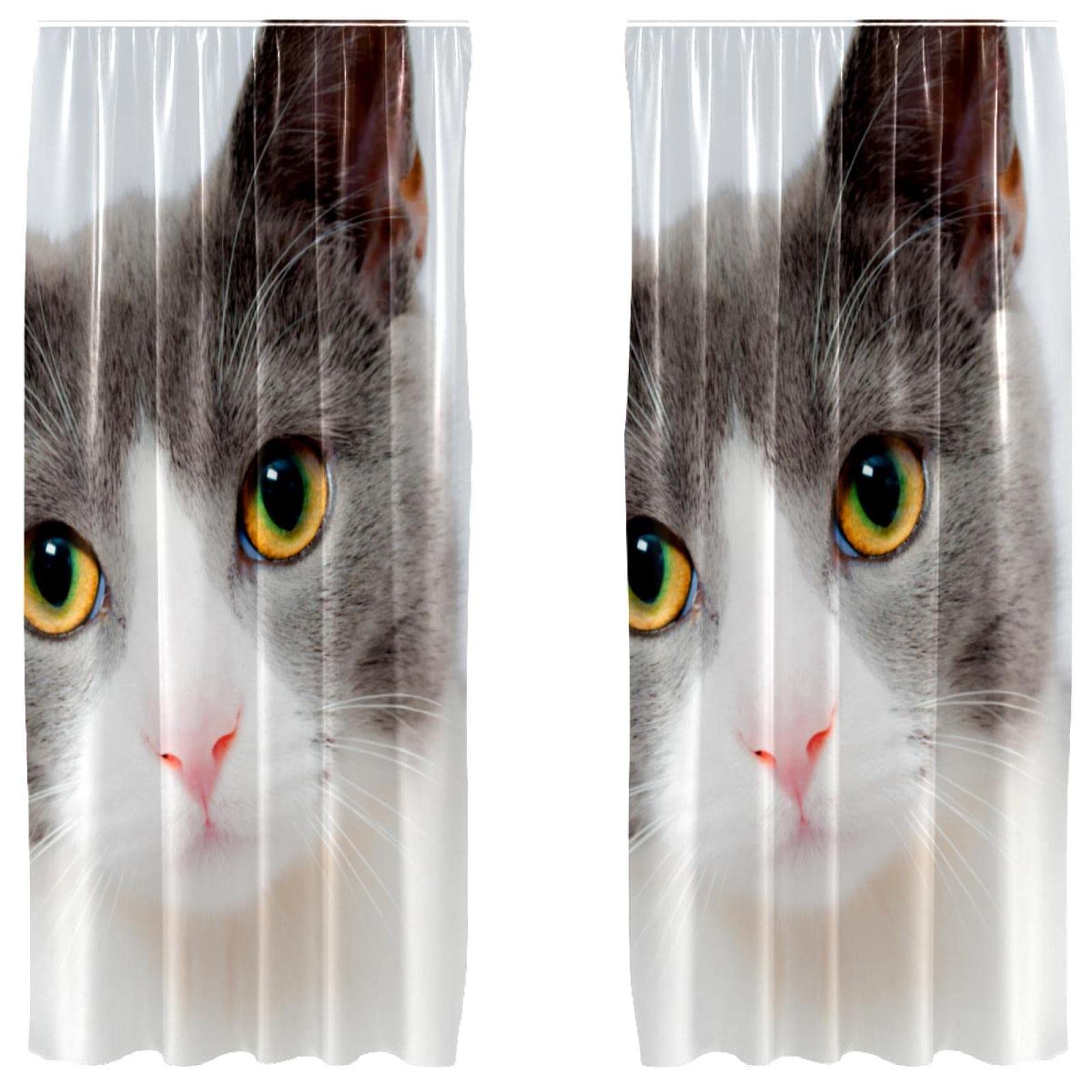 Cortinas de panel infantiles de 55 x 84 pulgadas con motivos de gatos y sistema pasabarra