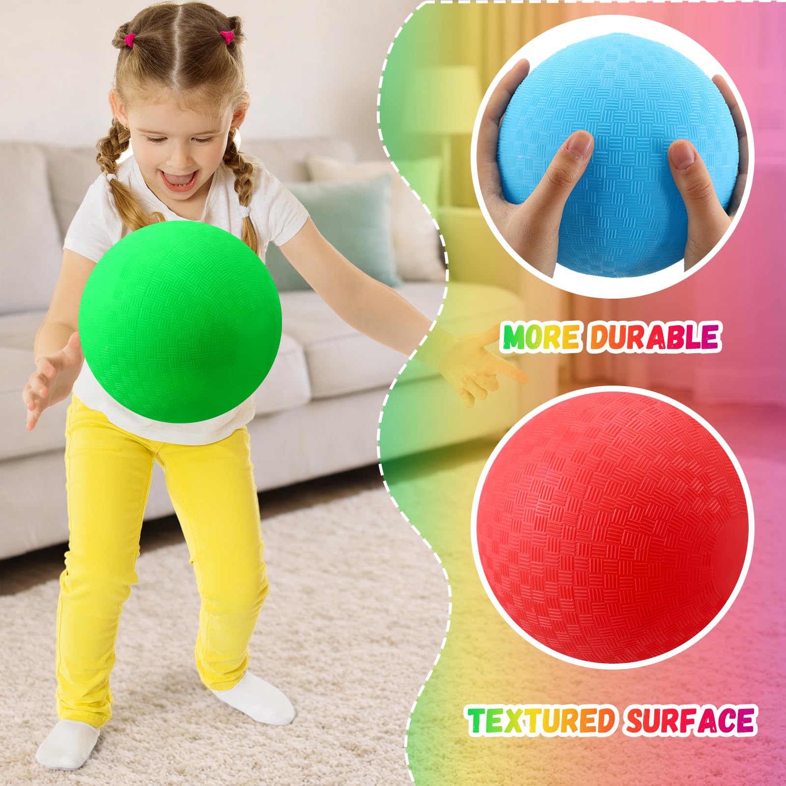 Vinsot 12 Stück 21,6 cm Spielplatzbälle Kickball Bulk, Hüpfbälle für Kinder, aufblasbarer Handball mit Handpumpe für Indoor-Outdoor-Spiele