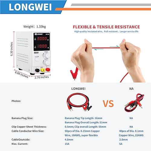 Miniatura 5 de Fuente de alimentación CC variable 30V 10A, pantalla LED 4-digital, fuente de alimentación de conmutación regulada ajustable de precisión digital
