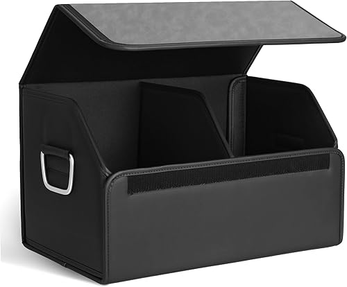 Miniatura 10 de JEYODA Organizador de maletero de cuero de gamuza, organizador y almacenamiento suave de gran capacidad, plegable, con borde, para automóvil, SUV