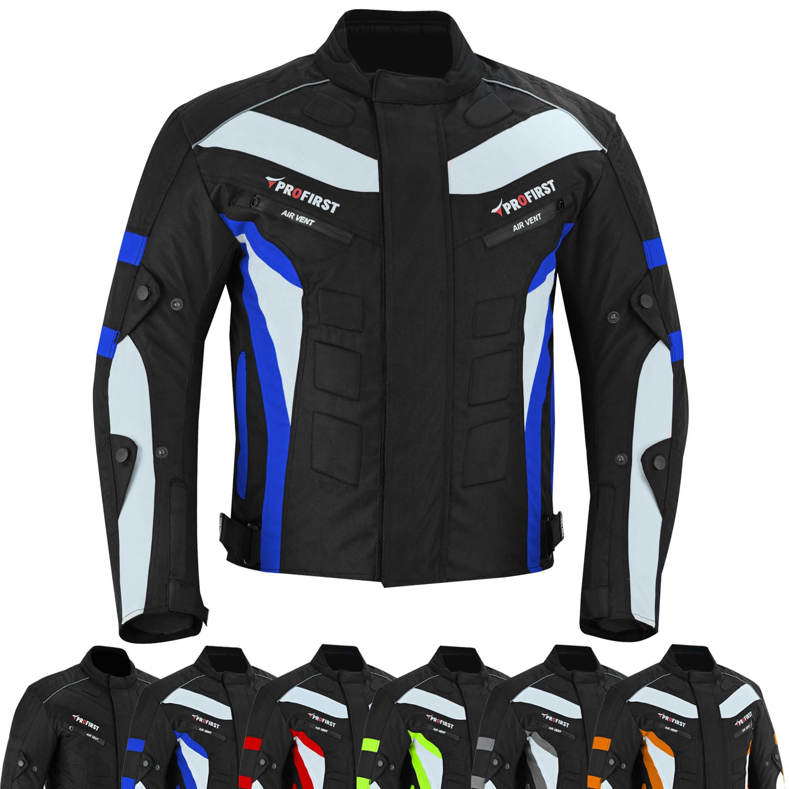 PROFIRST Motorcycle Jacket Mens Waterproof Textile Cordura Fabric Motorbike Mesh Jacket All Seasons Removeable CE Protections (UK, Alpha, XL, Regular, Regular, Blue)