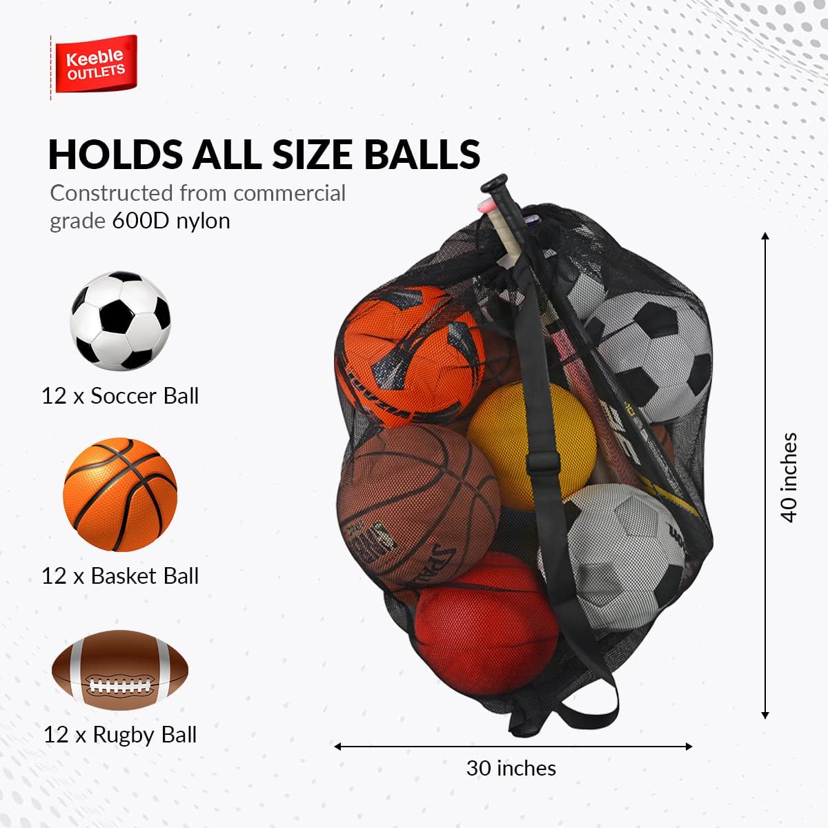 Soccer Net Heavy-Duty Mesh Ball Bag Holds 10-12 Soccer Balls