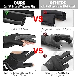 YFY Billiard Pool Gloves for Left Hand 3 Finger, Splicing Process, Snooker Cue Sport Glove Popular Sizes for Men & Women