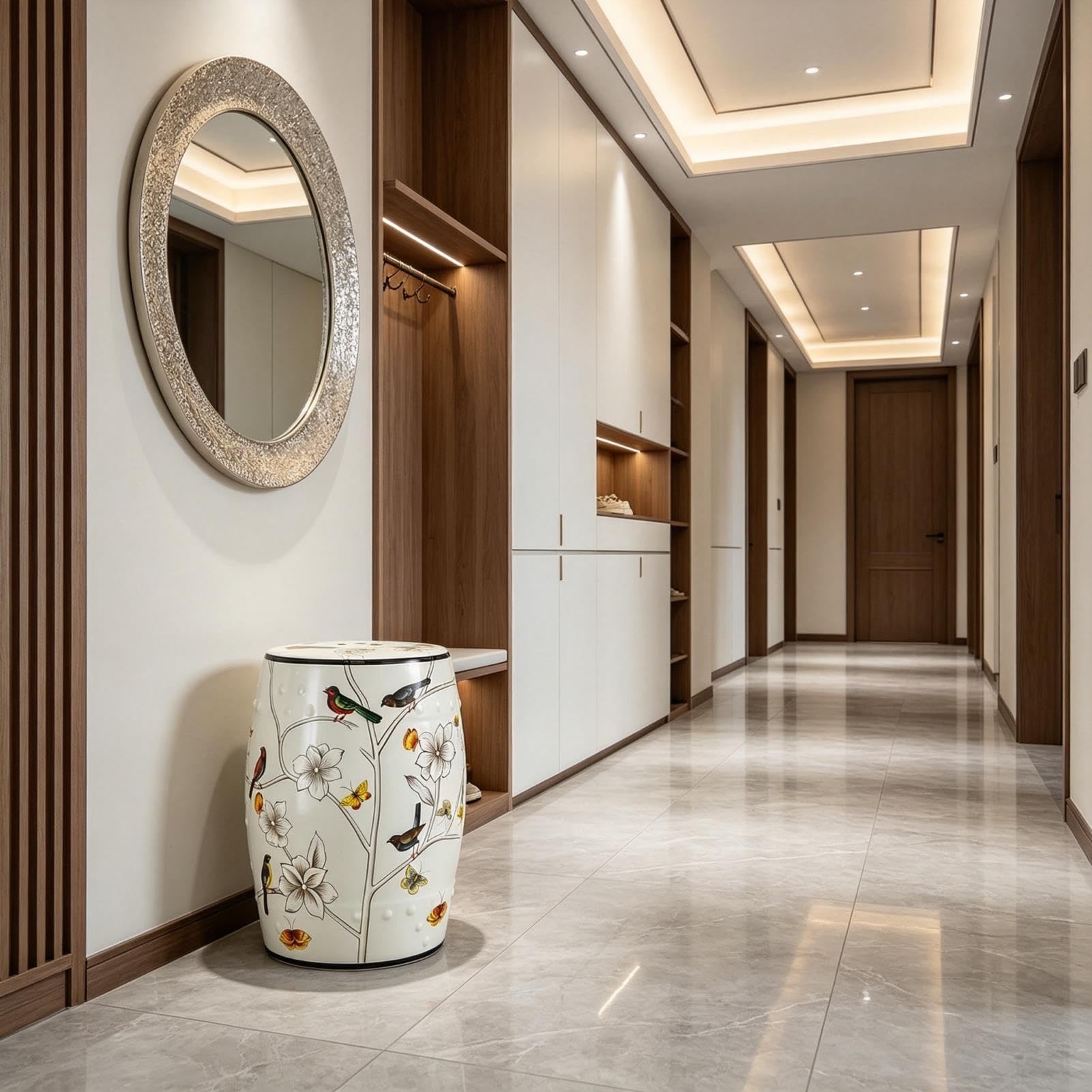 Stołek Ogrodowy Z Bębnem Ceramicznym, Ręcznie Malowany Kwiatowy Ptak, Tradycyjna Chinoiserie Do Użytku Wewnątrz/na Zewnątrz, Odporna Na Zalanie Glazura Do Salonu, Ogrodu, Balkonu(White)