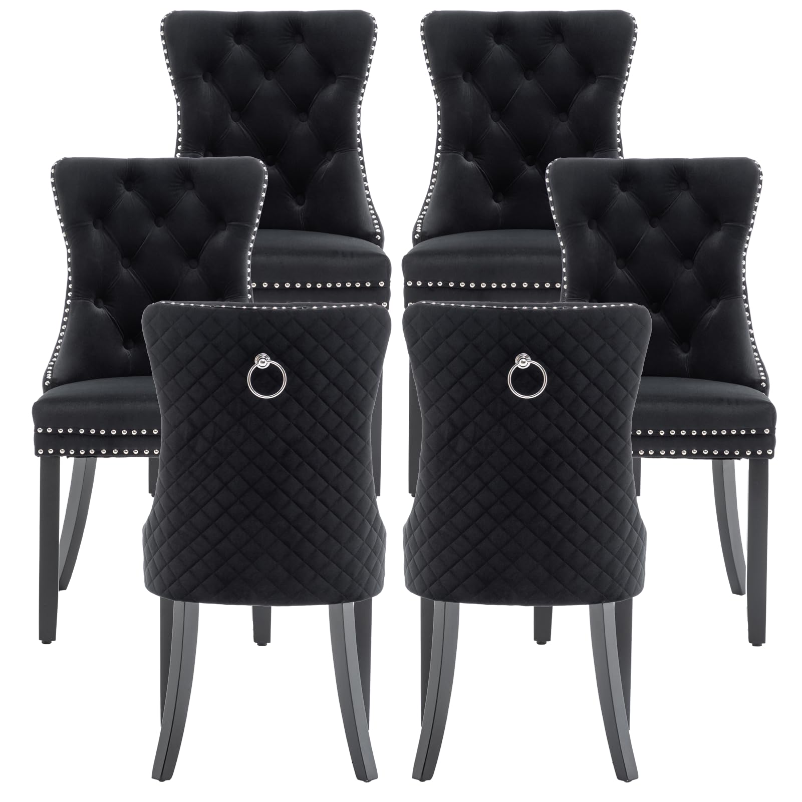 Systemkenji Velvet Dining Chairs Set of 6, Upholstered Dining Room Chairs with Nailhead Trim, Sillas de Comedor Modernas 6, Wooden Kitchen Chairs for