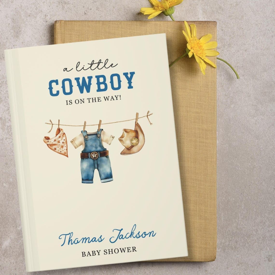 OHOON Personalized Cowboy Baby Shower Guest Book, Custom Book Wishes for Baby Boy, Western Little Cowboy Gift for For New Mom, Baby Shower Sign in Book, Baby Memory Book      Hardcover