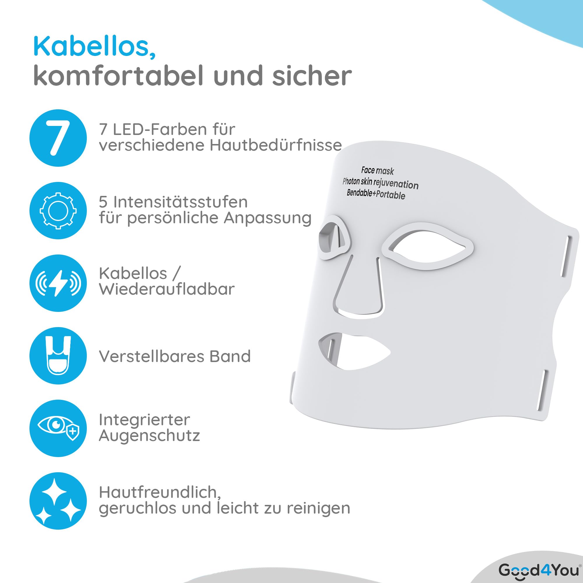 Good4You Led Gesichtsmaske - Kollagen & Led Maske - Infrarotlampe - Rote Lichttherapie - Infrarot-Therapie - Red Light Therapy - Led Face Mask