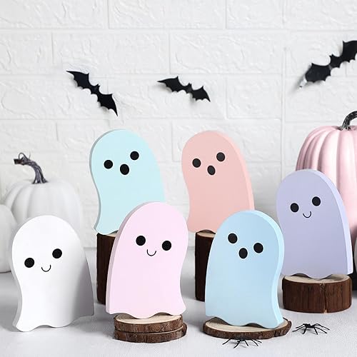 GlikCeil 6 Pcs Pastel Halloween Table Decor Cute Pink Ghosts