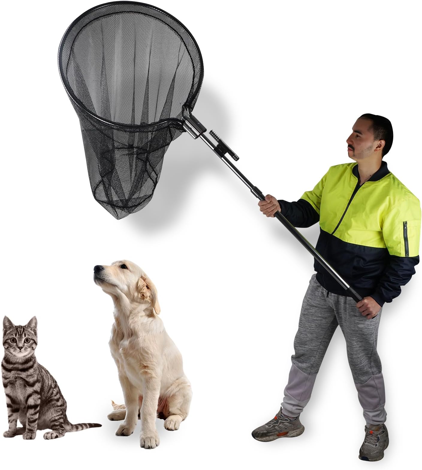 Animal Catcher Net, Dog Catching Net, Animal Catch Pole Tools for Poultry, Chicken, Feral Cat, Duck, Goose, Bird, Skunk, Bat, Fox, Raccoon, Guinea Fowl, Pigeon,Tuna and Small Animals