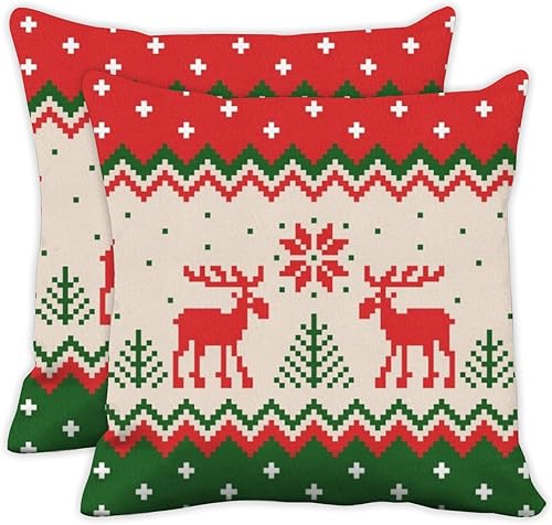 Winter Pillow Covers 18X18 Christmas Pillow Covers Set of 2 Christmas Vintage Print Red and Green Cushion Cover Holiday Cover Throw Case Bedroom