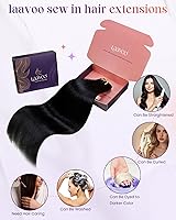 Vista 4 de LaaVoo Extensiones de cabello humano real para coser, extensiones de cabello humano de doble trama, color negro azabache, 18 pulgadas, 3.53 onzas
