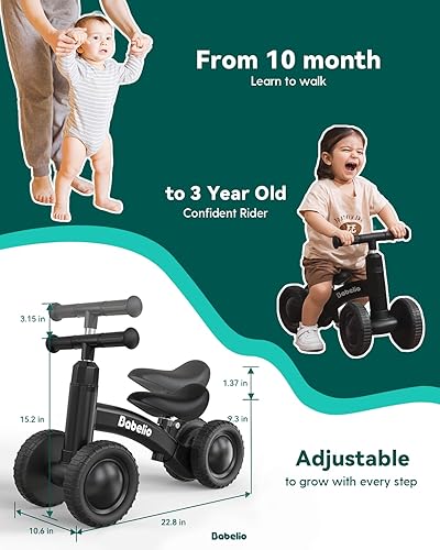 Miniatura 2 de BABELIO Bicicleta de equilibrio para bebés para niños de 1 año, bicicleta de equilibrio para niños de 10 a 36 meses, diseño todoterreno de 4 ruedas,