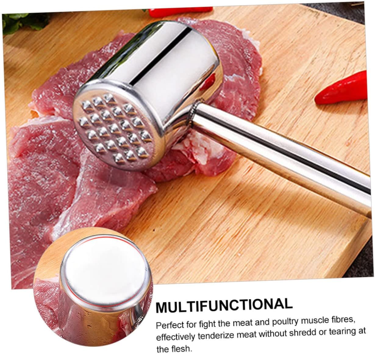 Ciieeo 2Pcs Stainless Steel Meat Tenderizer Hammers Ergonomic Grip Meat Pounder for Steak and Poultry Non Slip Design Kitchen Tool Easy to Clean for Tenderizing Meat