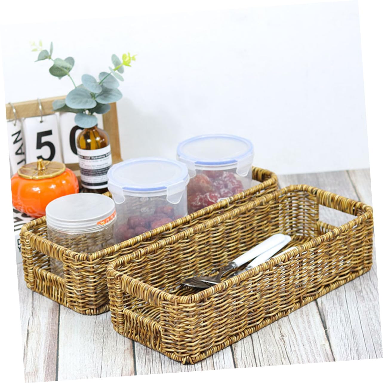 Cabilock 3 Unidades De Tarros De Condimentos Caja De Almacenamiento Escurridor De Platos Estante Para Dormitorio Cesta Contenedores Básculas Cocina Tejido Cajón Tapa