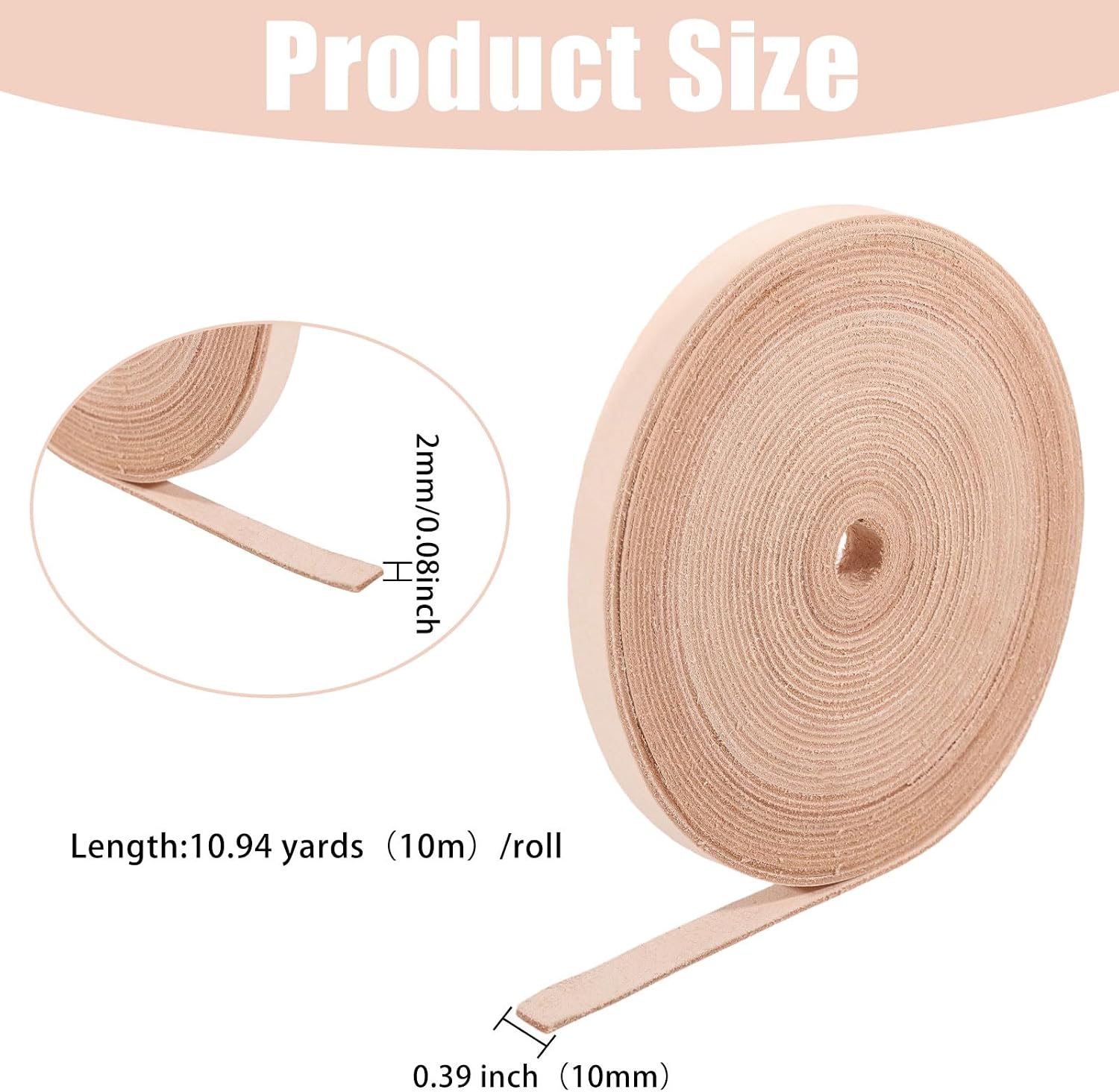 FREEBLOSS 11Yds 10mm Flat Genuine Leather Cord String 2mm Thick Full Grain Cowhide Braiding Cord Roll for Jewelry Making Leather Boot Laces DIY Braided Bracelets Keychains(Natural Color)