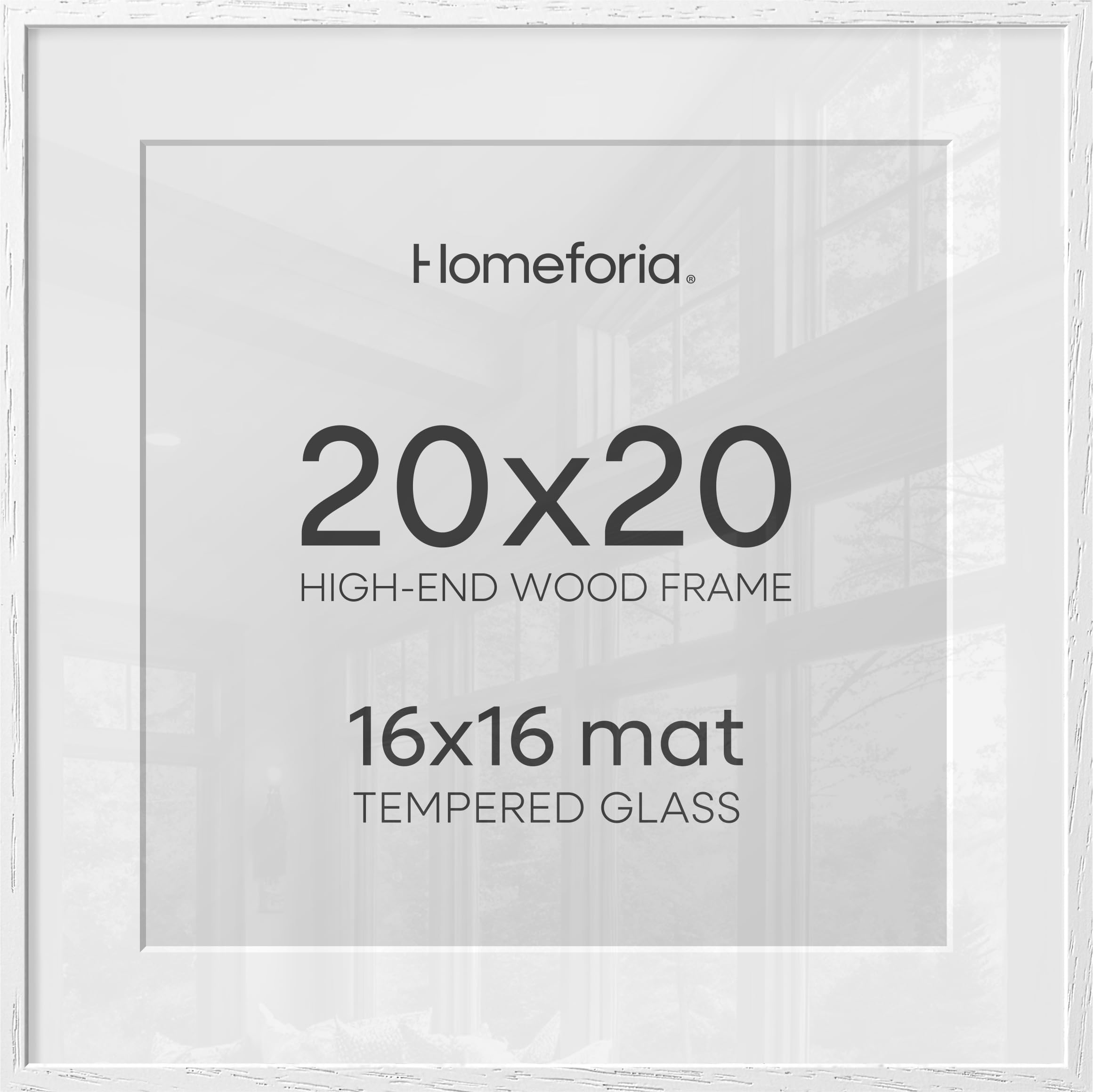 Homeforia 20x20 White Picture Frame, High End Oak 20 x 20 Square Wood Frames with Mat 16 by 16 inches Photo, 20by20 White Wooden Poster Frames Matted to 16x16 Print, Tempered Glass, Wall Kit, Set of 2