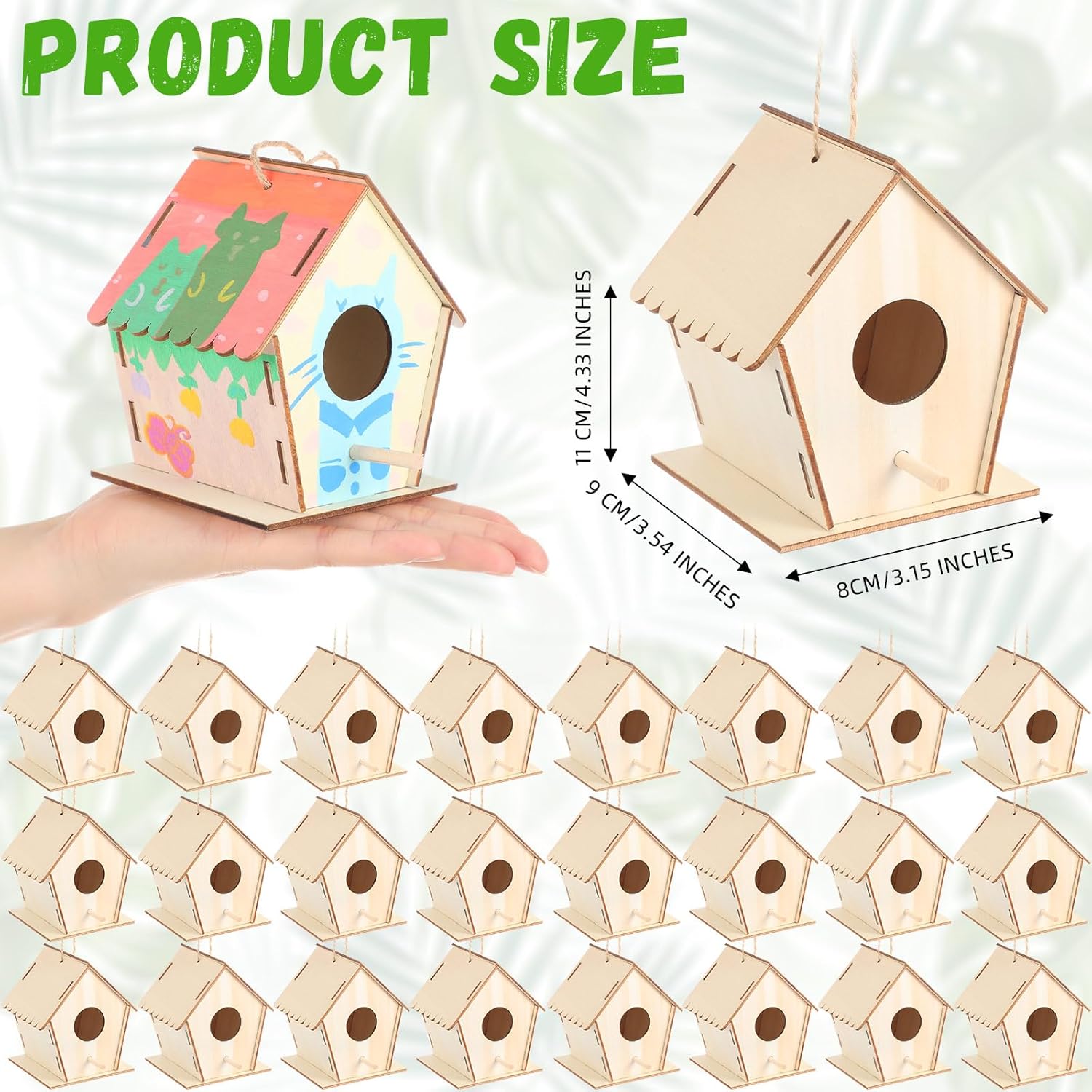 60 Pack 4. 3" Wooden Bird Houses Bulk for Kids with Front Perch Peg, DIY Kid Art Craft Outdoor Birdhouse Kit Unfinished Hanging Birdhouse Class Activity for Girls Boys to Build and Paint