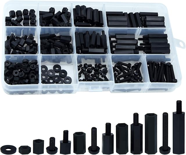 Lystaii 320pcs M3 Nylon Hex Spacer Standoff Kit Homme Femme Vis Nut Threaded Pilier Hex Stand off PCB Carte mère Circuit Board Standoffs Montage Matériel Spacer Assortiment Kit (Noir, M3)