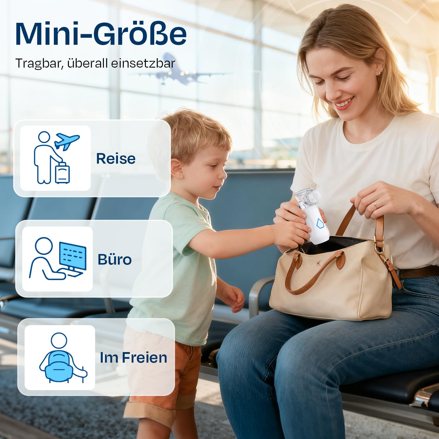 Tragbarer Inhalationsgerät, Leiser Inhaliergeräte für Erwachsene, über USB-C Aufladbarer Inhalator für alle Altersgruppen, einstellbarer Sprühnebel, mit Selbstreinigungsfunktion
