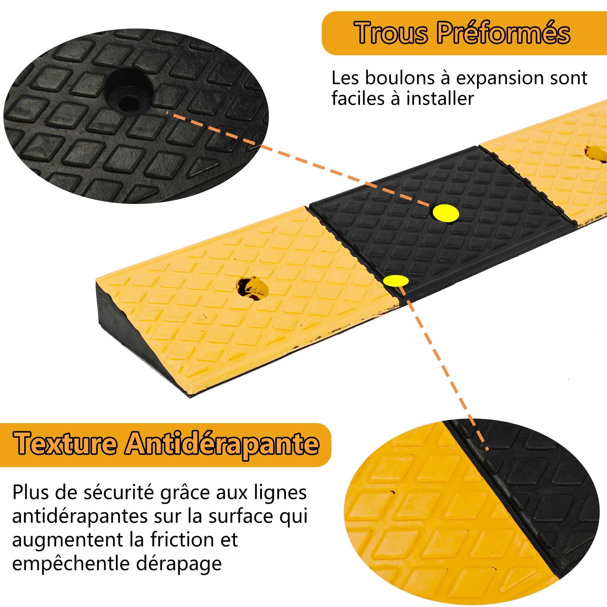 uyoyous Rampa de goma para coche, Rampas de acera con 4 pernos | Rampas de umbral para coche, camión, motocicleta, silla de ruedas, 100 x 15 x 5 cm