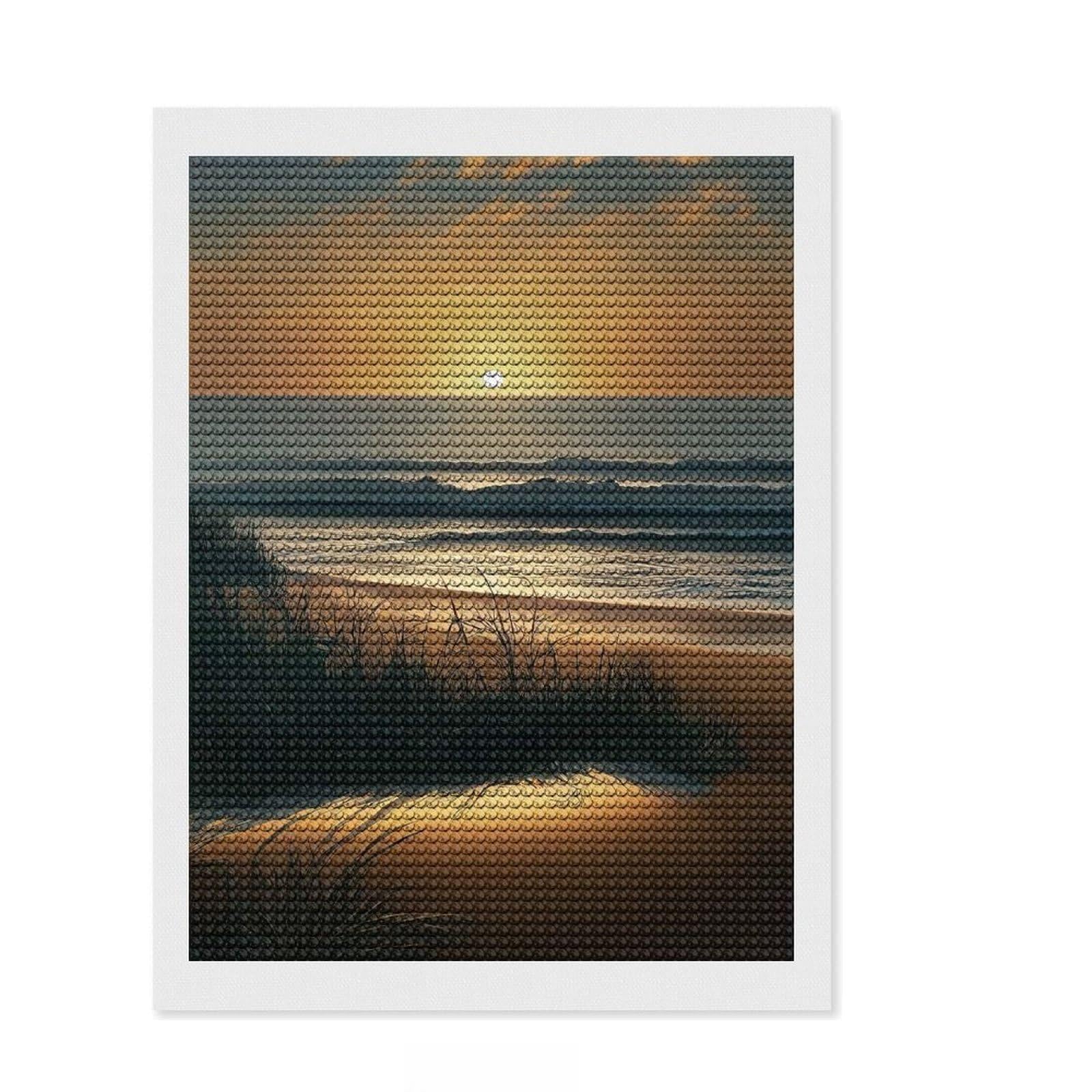 Junmoney Summer Sunset Diamond Painting Canvas Kit 12"x16", Festive Home Decor, for Women, Farmhouse Decor, Decor Project, Cute Room Decor