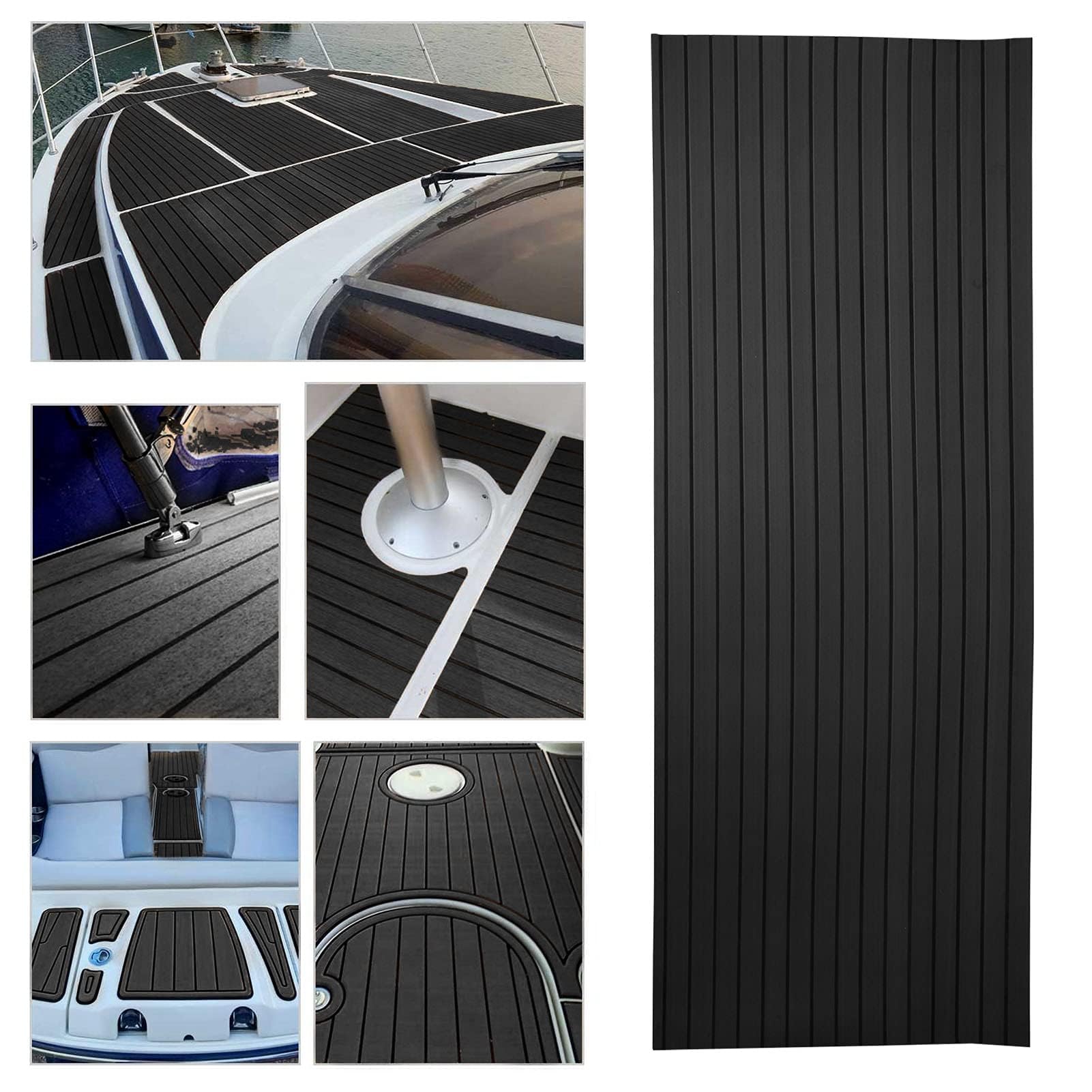 Ejoyous Tapis Bateau en Mousse EVA, 240x90cm, Revêtement de Sol Antidérapant, Style Teck, pour Yacht et Terrasse Marine