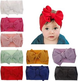 Lawie Elastic Soft Nylon Wide Bowknot Headbands Hairband Hair Bow Knot Turban Headwrap (9 Colors Pack 2)