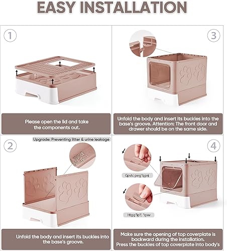 Miniatura 21 de Caja de arena para gatos con alfombrilla de arena y cuchara, plegable grande con tapa, de entrada frontal para gatos con salida superior, control