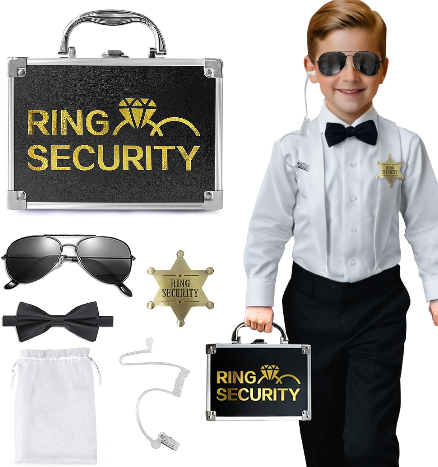 Wedding Ring Security Box for Young Boys, Portable Buckle Closured Security Briefcase with Padded Pillow Lining, Ring Bearer Gifts for Ceremony Proposal 7.9 x 5.5 x 3.5 inch