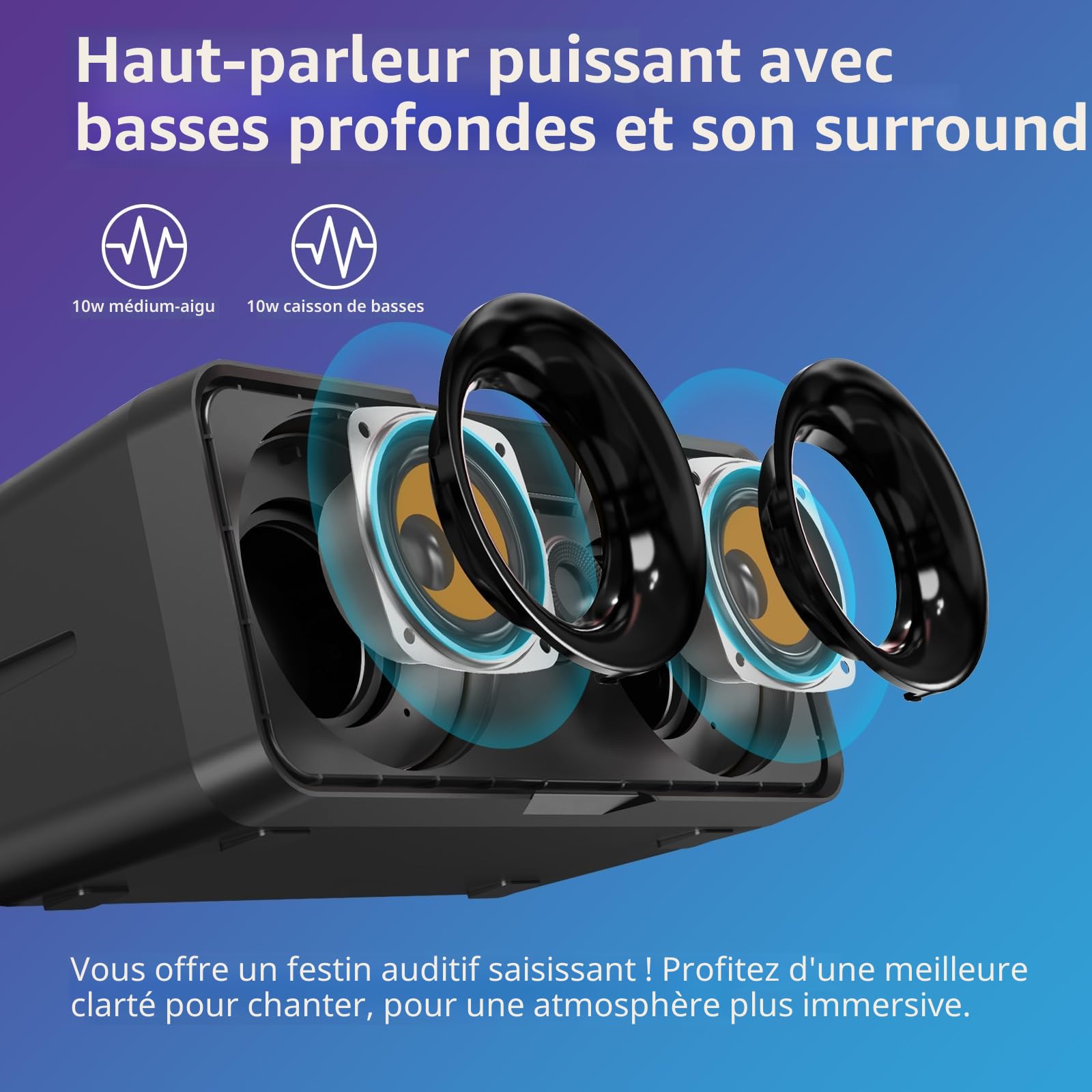 Système de Karaoké Portable,Tout-en-Un Karaoké Complet avec 20W Enceinte Bluetooth,2 Microphones Karaoké sans Fil et Fente pour Microphone Rechargeable,Enceinte Sono Complet pour Fête, Domicile