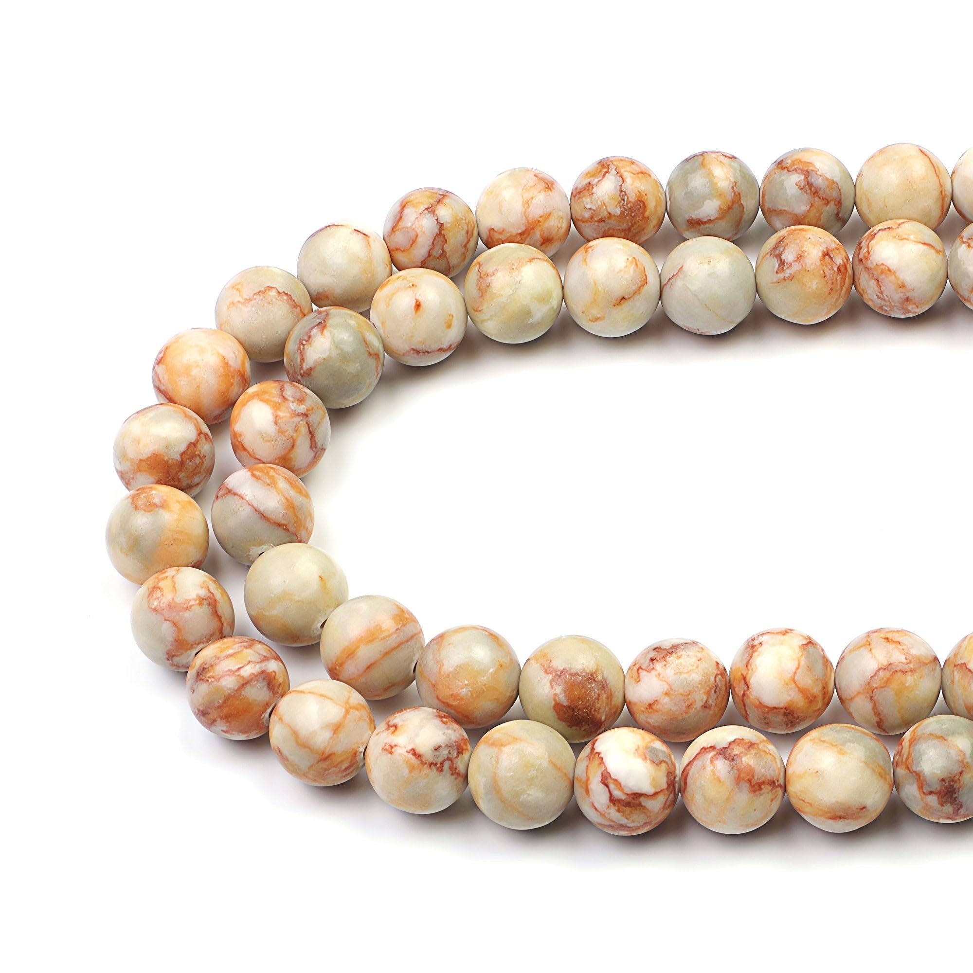 MJDCB 8mm 43 piezas Cuentas de Piedra Sangre Redondas Sueltas Piedras Semipreciosas Naturales para Hacer Joyas Pulseras Collares