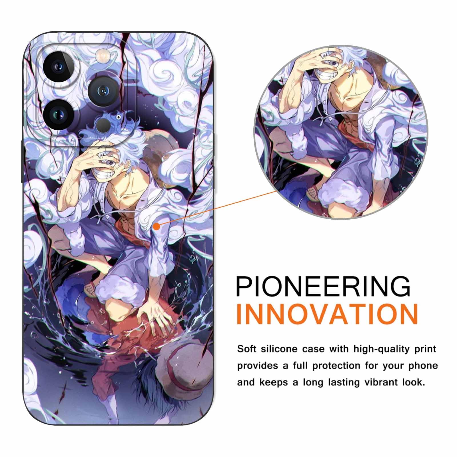 2 Pack Phone Case For IPhone 15 PRO MAX 6.7 Inch, Anime Luffy Gear 5 Nika Zoro Sun God Cartoon Pattern Shockproof Soft Aesthetics Design Full Lens Protection Cover For Children Boy