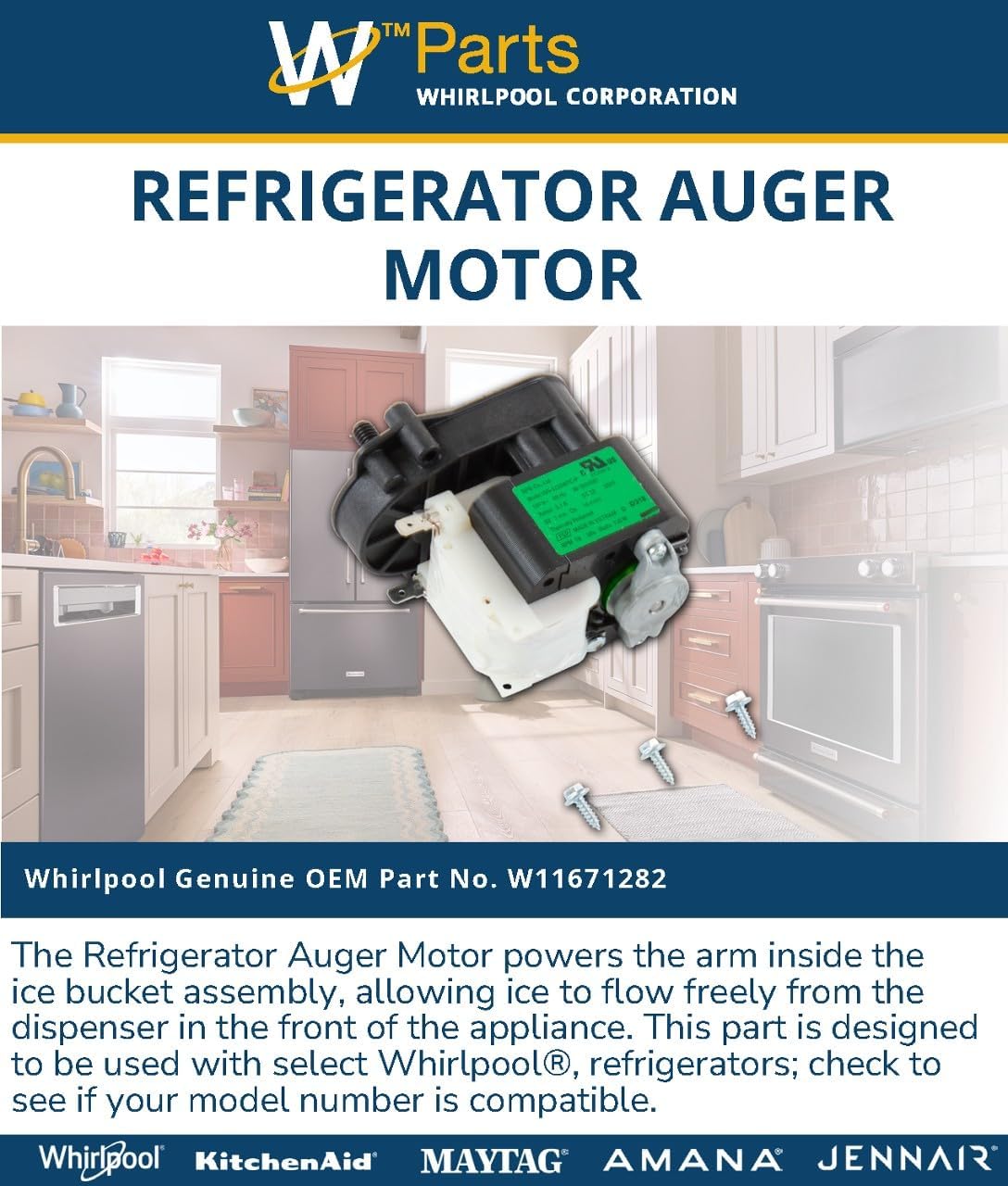 Whirlpool W11671282 OEM Refrigerator Auger Motor
